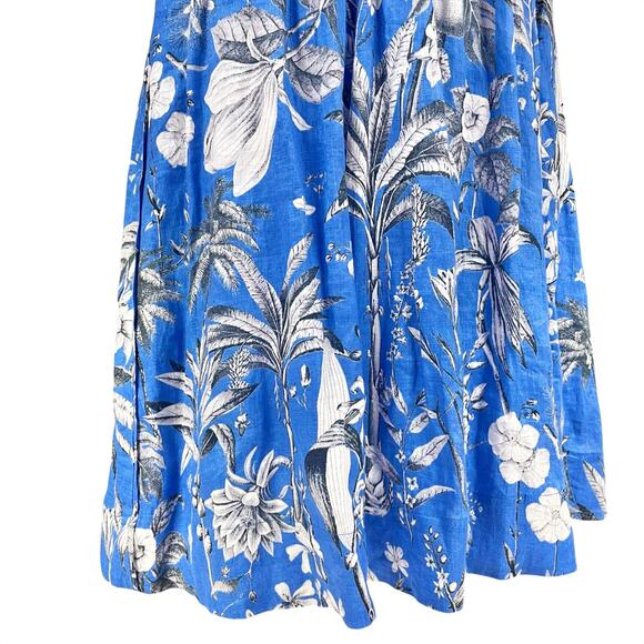 J. CREW 100% Linen Ratti Tropical Toile Blue/White Floral Midi Tea Dress Size 4 - Picture 4 of 10